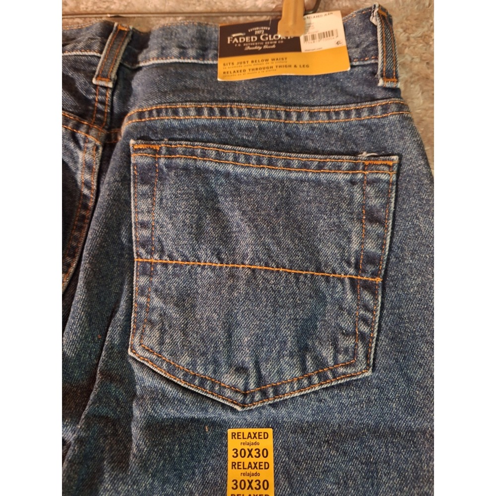 NWT Faded Glory Mens Relaxed Fit Jeans 30x30 Straight Blue Denim Classic Casual - Picture 6 of 11